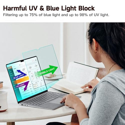 2 Pack Anti Blue Light Screen Protector Compatible with MacBook Air 15 Inch(2023-2026, M2/M3/M4/M5), Eye Protection Matte Anti Glare Screen Protector for 15.3In Mac Air - size: MacBook Air 15 Inch