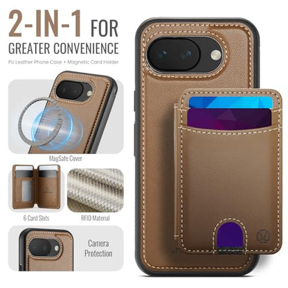 Wallet Case for Google Pixel 10a Compatible with MagSafe for Men Women, 2 in 1 Detachable Magnetic Phone Case with Card Holder Kickstand RFID Blocking for Pixel 10a (Brown) - color: Brown