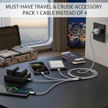 4 in 1 Multi Charging Cable 4ft 2 Pack,Braided MFi Certified Charger Cable - color: Silver White-4ft-2Pack