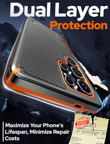 Designed for Samsung Galaxy S25 Ultra Case with Belt Clip Holster | Rugged Cover with Strong Magnet & Kickstand Heavy Duty Combo - Black & Orange - color: Black & Orange