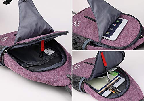 WATERFLY Crossbody Sling Backpack Sling Bag Travel Hiking Chest Bag Daypack (Purple) | Small Hiking bag,Multi-compartment storage,Water-resistant,Breathable back pad,Reversible adjustable shoulder strap - color: B-purple