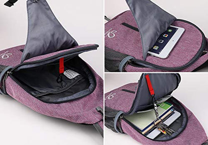 WATERFLY Crossbody Sling Backpack Sling Bag Travel Hiking Chest Bag Daypack (Purple) | Small Hiking bag,Multi-compartment storage,Water-resistant,Breathable back pad,Reversible adjustable shoulder strap - color: B-purple
