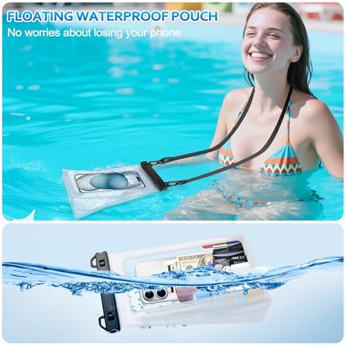 Large Waterproof Phone Pouch, [2 Pack] [[Double Seals] Floating Waterproof Pouch for Kayak/Beach/Cruise Travel Essentials, Cell Phone Dry Bag iPhone 17 16 15 Pro Max Sumsang S26 S25 Up to 7.0" - color: White+White