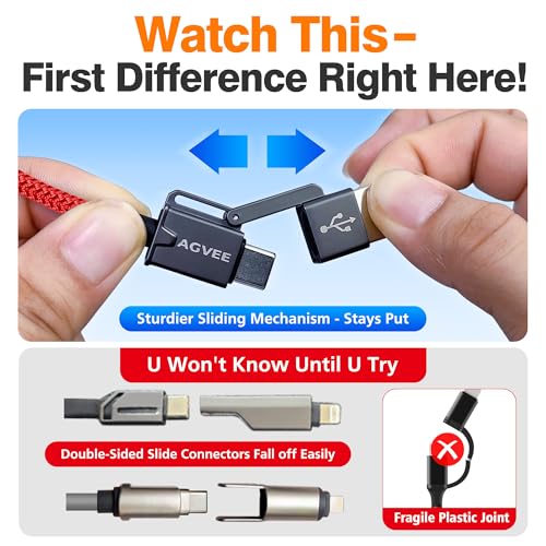 AGVEE 9ft 4-in-1 Coiled Multi Charging Charger Data Transfer Cable - color: Red, size: 9ft