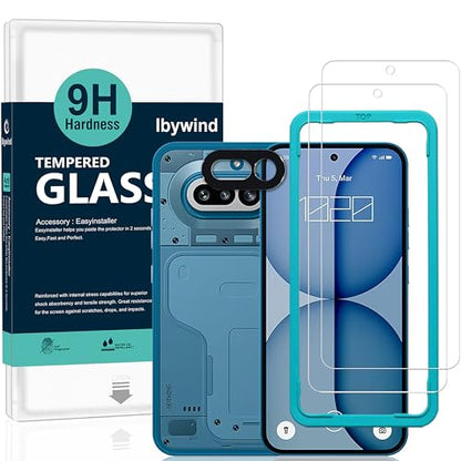 Ibywind for Nothing Phone (4a) 5G Screen Protector,2 Pack,9H Hardness Tempered Glass and Camera Lens Protector,with Alignment Frame,Full Coverage,Bubble Free,Fingerprint Unlock,Scratch Resistant - size: Nothing Phone (4a) 5G 6.78 inches