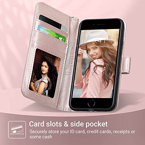 ULAK for iPhone SE (2022)/SE(2020)/8/7 Wallet Case Card Holder Pink Glitter | Premium PU Leather Flip Case with Kickstand Card Slots,RFID Blocking,Wrist Strap, Durable Shockproof Cover 4.7 Inch - color: Glitter