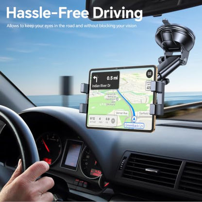Tablet Holder for Car iPad Holder for Car【Windshield+Dash】Suction Cup ipad Mount for Truck Stand【360° 】Tablet Car Mount soporte de telefono para carro for All 4.7"-12.9" Apple iPad Samsung Galaxy Tab