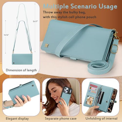 for Wallet Case Compatible with iPhone 17 Pro Max,Multi-Function Detachable 2 in 1 Magnetic iPhone 17 Pro Max Case Wallet,Flip Strap Zipper Card Holder Phone Case with Shoulder Straps (Blue) - color: Blue, size: iPhone 17 Pro Max