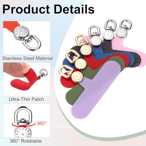 uxcell Rotating Phone Lanyard Tab Ultra-Thin No-Adhesive Phone Tether Patch - color: Silver Dial, Burgundy Patch