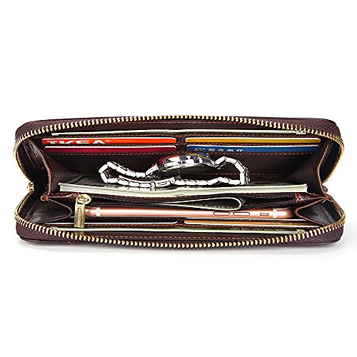 Mens Wallet Long Purse Leather Clutch Large Business Handbag Phone Card Holder Case Gift for Men Father Son Husband Boyfriend - color: Brown-2