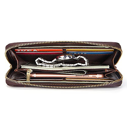 Mens Wallet Long Purse Leather Clutch Large Business Handbag Phone Card Holder Case Gift for Men Father Son Husband Boyfriend - color: Brown-2