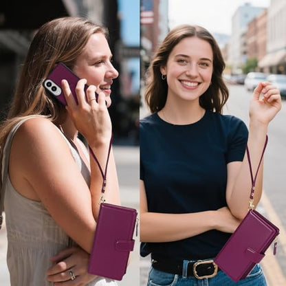 Magnetic Case for Samsung Galaxy S25 Edge Wallet Compatible with Magsafe RFID Blocking Card Holder Detachable Phone Cover Kickstand Snap Strap Zipper Pocket PU Leather (Burgundy) - color: Burgundy, size: Galaxy S25 Edge