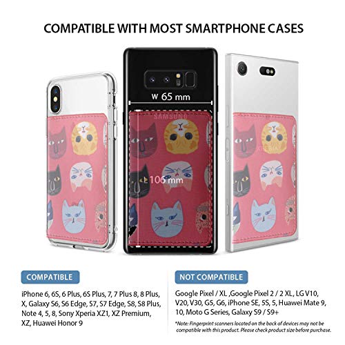ID Card Holder for Back of Phone Leather Phone Wallet Stick On with Stand Flip Waterproof Leather Adhesive Wallet for Most Cellphones (Red Cat) - color: Red Cat