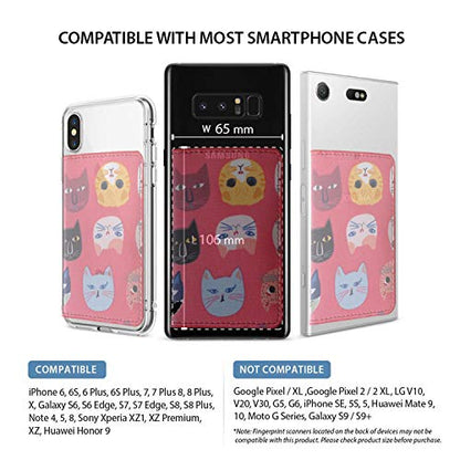 ID Card Holder for Back of Phone Leather Phone Wallet Stick On with Stand Flip Waterproof Leather Adhesive Wallet for Most Cellphones (Red Cat) - color: Red Cat