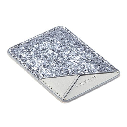 Faux Leather Cell Phone Wallet,Credit Card Holder for Back of Phone Pocket 3M Adhesive Sticker Card Pouch Sleeve for iPhone/Samsung Galaxy/Sony/Android and Most Smartphones,Black/Silver Glitter - color: Silver+Black