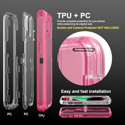 Follaroma for iPhone 13 Case, Heavy Duty Shockproof Protection Phone Cases, Anti-Drop, Dual Layer Transparent Protective Cover Compatible with iPhone 13, 6.1 inch, Crystal Pink - color: Pink, size: iPhone 13 6.1’