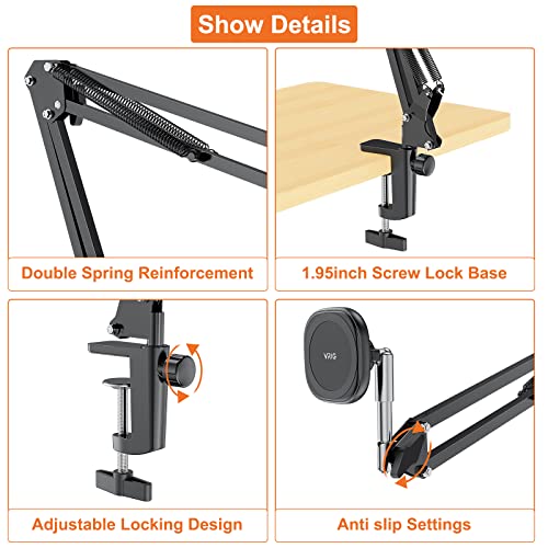 VRIG Overhead Phone Mount Stand for Bed with Magsafe, Articulating Arm Cell Phone Holder for Desk, Cell Phone Holder for Live Streams, Zoom Calls, Online Teaching, Selfies, Remote Working - size: Standard Model