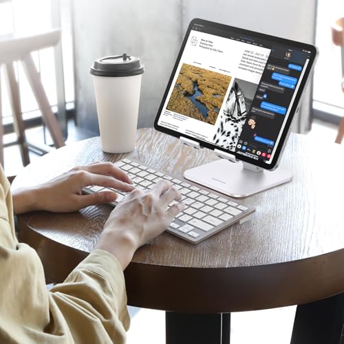 OMOTON T5 Foldable Tablet Stand, Heavy Adjustable Holder for iPad, Silver - color: silver