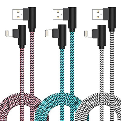 3 Pack iPhone Charger 10FT Right Angle Lightning Cable Fast Charging Cord - size: 10ft