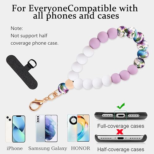 Silicone Beaded Phone Wrist Strap for Women, Elastic Wristlet - color: Light Purple