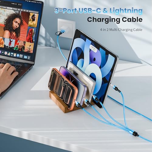Travel Essentials, 4 in 2 Multi Charging Cable 3 USB C Chargers for iPhone - color: Blue, size: 2Pack5FT