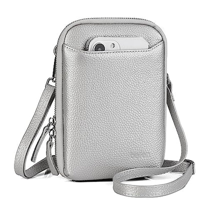 befen Genuine Leather Crossbody Cell Phone Purse for Women, Small Zip Around RFID Blocking Crossbody Wallet Bags - color: Silver-grey