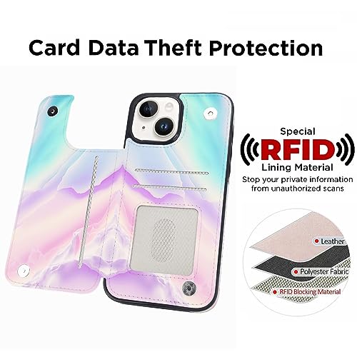 uCOLOR for iPhone 13/14 Wallet Case with Card Holder | PU Leather RFID Blocking for Women Men Magnetic Clasp Kickstand, Pastel Pink Marble - color: Pastel Pink Marble