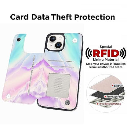 uCOLOR for iPhone 13/14 Wallet Case with Card Holder | PU Leather RFID Blocking for Women Men Magnetic Clasp Kickstand, Pastel Pink Marble - color: Pastel Pink Marble