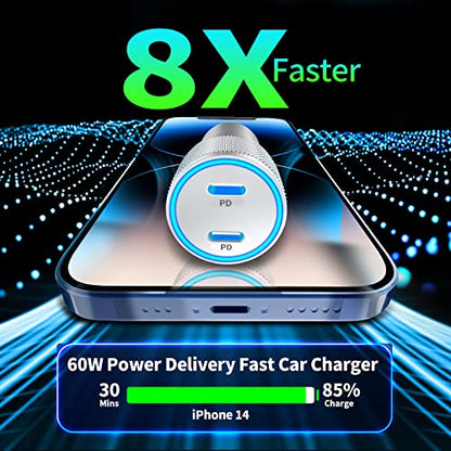 Apple MFi Certified iPhone Car Charger, 60W USB-C Fast Car Phone Charger - color: Silver