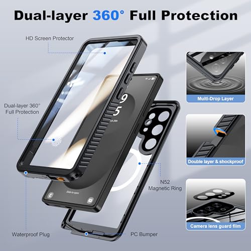 ANTSHARE IP68 Waterproof Case for Samsung Galaxy S25 Ultra, Black/Clear - color: Black/Clear, size: S25 Ultra