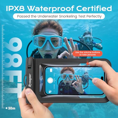 Rynapac Waterproof Phone Pouch - 2 Pack, IPX8 Waterproof Phone Case with Lanyard for iPhone 17 16 15 Pro Max, Cell Phone Dry Bag for Beach Vacation Travel Cruise Essentials, Touch Screen, Up to 8.5" - color: [Black + Orange]