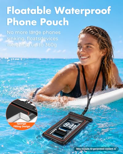 UNBREAKcable Floating Waterproof Phone Pouch 2 Pack, IPX8 Waterproof Phone Case Dry Bag Kayak/Beach/Cruise Travel Essentials, Water Proof Pouch for iPhone 17 16 15 Pro Max, Samsung S26 Ultra -8" - size: 8.0 inch