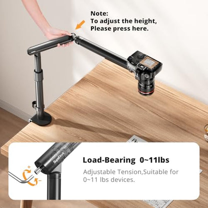 SupeDesk Overhead Camera Mount, Adjustable Desk Mount with Flexible Aluminum Spring Arm, 360° Ball Head, 1/4" 3/8" Screw & Phone Clamp for DSLR Cameras, Light, Heavy Microphones, and Smartphones
