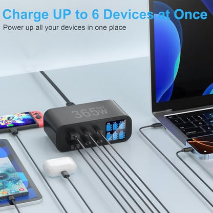USB C Charger 6-Port with LED Display Adjustable Brightness