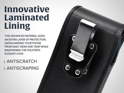 Turtleback Belt Clip for iPhone 16 Pro Max, 15 Pro Max, 14 Pro Max -Large- Fits w/Defender Bulky Style Cases, Premium Black Leather, Vertical Belt Holder, Magnetic Closure HD Rotating Belt Clip - color: Vertical - Leather w/ HD Clip, size: Large