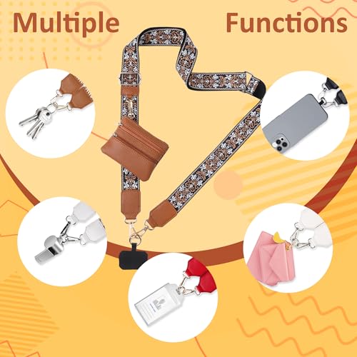 BARGIFTS Clip and Go Strap for Phone with Wallet Crossbody, Cell Phone Lanyard with Zippered Pouch, Adjustable Phone Strap Crossbody with Wallet - color: A-Brown