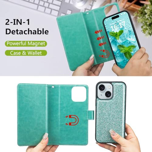Varikke for iPhone 15 Case Wallet Strong Magnetic Detachable, Mint Green - color: (Standard) Mint, size: iPhone 15 6.1"