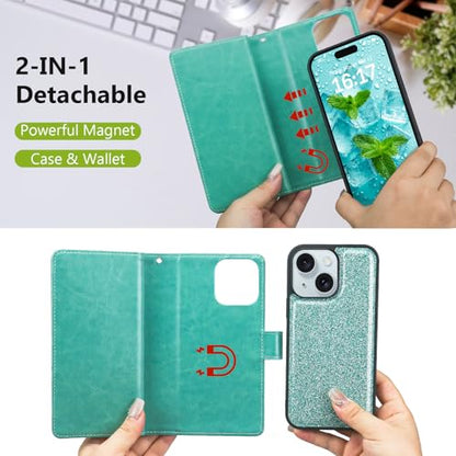 Varikke for iPhone 15 Case Wallet Strong Magnetic Detachable, Mint Green - color: (Standard) Mint, size: iPhone 15 6.1"
