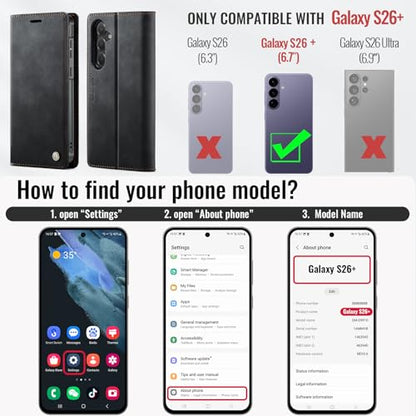 for Samsung Galaxy S26 Plus 2in1 Detachable Wallet Case, Black | Compatible with Magsafe, Magnetic, RFID Blocking Card Holder, Shockproof, Kickstand, Wireless Charging, PU Leather Flip Cover - color: (Detachable 2 in 1)-Black, size: Galaxy S26 Plus