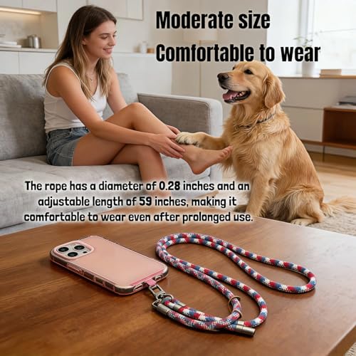 Adjustable Phone Lanyard Crossbody, 7mm Heavy Duty Nylon Strap with Thin Pad, Anti-Loss Phone Tether for 4"-6.7" Smartphones, Keys, AirPods - Unisex for Travel, Hiking, Work