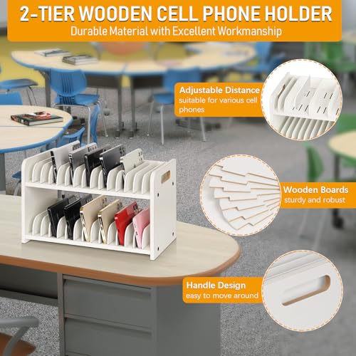 30-Grid Wooden Cell Phone Holder stand with 1-30 Number Stickers, White - color: White
