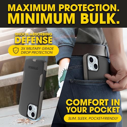 OtterBox iPhone 17e, 16e, 15, 14, 13 Commuter Series Case - Black & Grey | 3X Military Drop Protection - Slim - Dual-Layer Shockproof Design - Pocket-Friendly - Raised Edges - Port Covers - color: Black/Grey