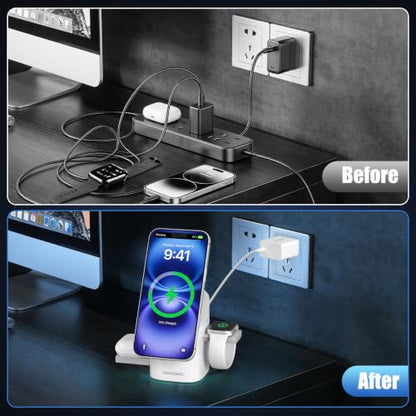 25W 3 in 1 Wireless Charging Station for Apple&Samsung, Desk Night Stand - color: Desert Color