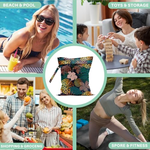 Palm Leaves Wet Bag Green Summer Waterproof Travel Laundry Bags, Washable Reusable Wet Dry Bag for Swimsuit Beach Diapers Dirty Yoga Gym Clothes, Plant Gifts for Women Friend - color: Leaf