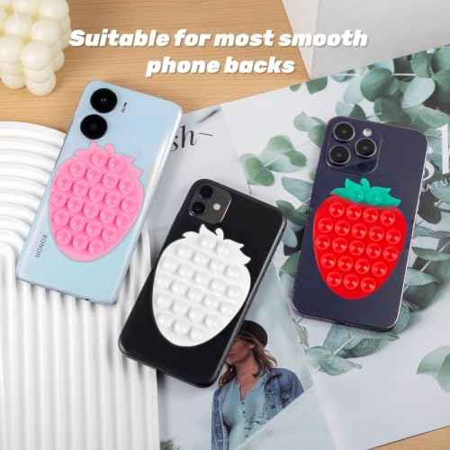 CIEO SuctionPhone Grip, Strong Silicone Suction,Strawberry Sticky Grip,Suitable for Selfies and Videos on Mirrors, Bathrooms and Smooth Surfaces, Compatible with iPhone (Strawberry White) - color: Strawberry White