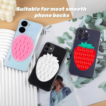 CIEO SuctionPhone Grip, Strong Silicone Suction,Strawberry Sticky Grip,Suitable for Selfies and Videos on Mirrors, Bathrooms and Smooth Surfaces, Compatible with iPhone (Strawberry White) - color: Strawberry White