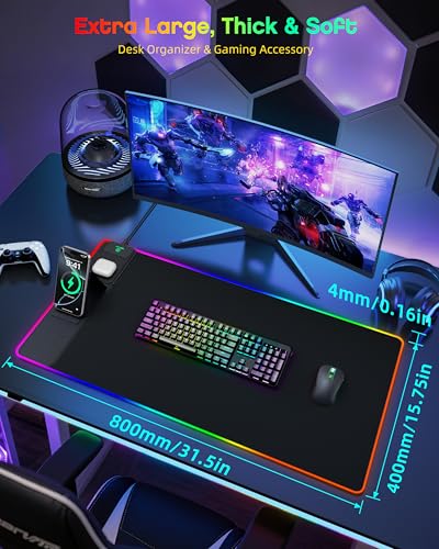 Wireless Charging Mouse Pad with Phone Stand, 31.5"x15.8" Large - color: RGB-Stand-Adatper