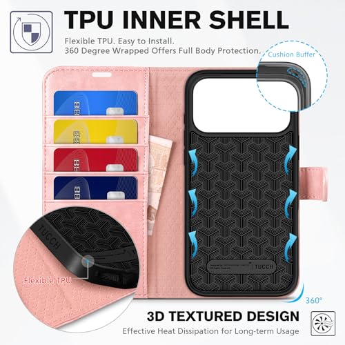 TUCCH Wallet Case for iPhone 17 Pro Max (6.9"), 4 Card Holders, Rose Gold | RFID Blocking, Viewing Stand, Shockproof TPU Shell, PU Leather, Magnetic Closure, Protective Folio Flip Cover - color: Rose Gold