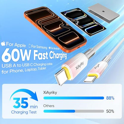 15FT USB C Cable, 60W Fast Charging, 480Mbps Data - color: Pink Gradient, size: 15FT