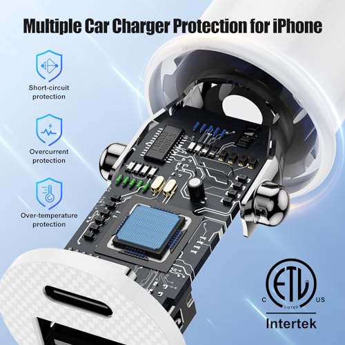Rapid Car Charger for iPhone 15, 27W 2-Port USB C&A Car Charger with 20W Wall Charger, 2-Pack 6Ft USB-C to USB-C Cables, Fast Charging for iPhone 15/15 Plus/15 Pro/15 Pro Max/iPad Pro Air Mini White